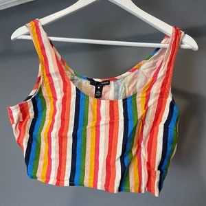 NWT Bloomingdale's Aqua Rainbow Stripe Linen Blend Crop Top - Size Medium